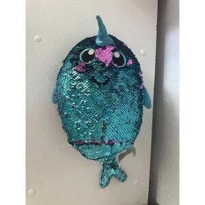 Shimmeez Narwhal Plush Toy Turquoise Purple Reversible Sequins Kids Gift